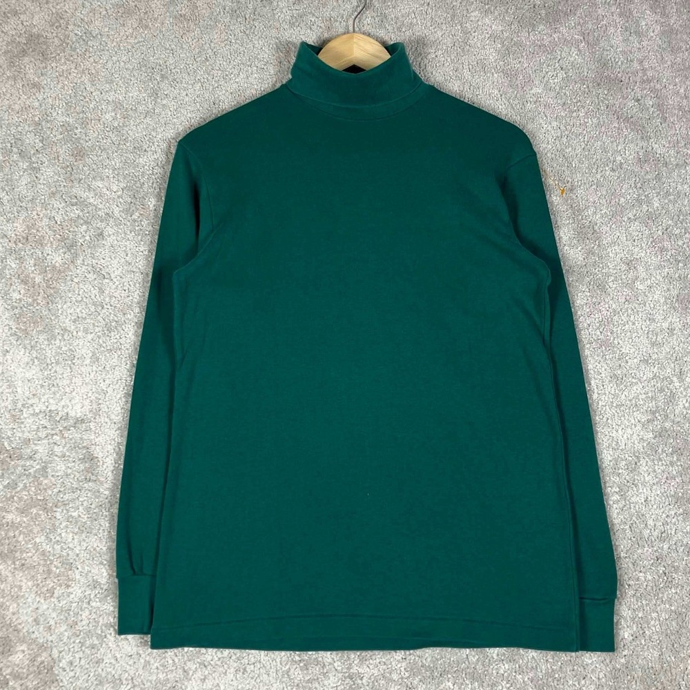 Vintage Lands End Mens Green Turtleneck Long Sleeve Shirt Size M Made in USA 90s
